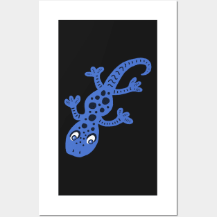 Blue Gecko Lizard Drawing with Spots Posters and Art